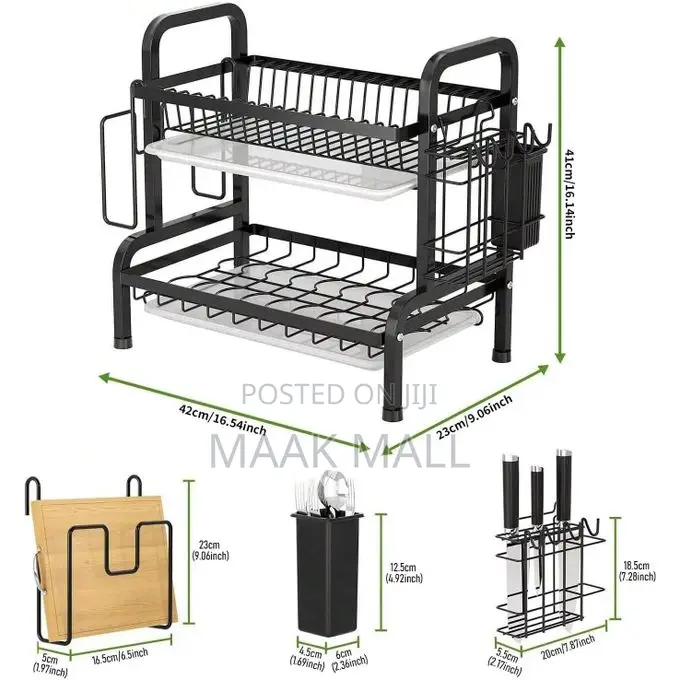 2 Tier Dish Rack for Kitchen Counter, With Draining Tray
