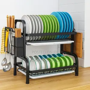 2 Tier Dish Rack for Kitchen Counter, With Draining Tray