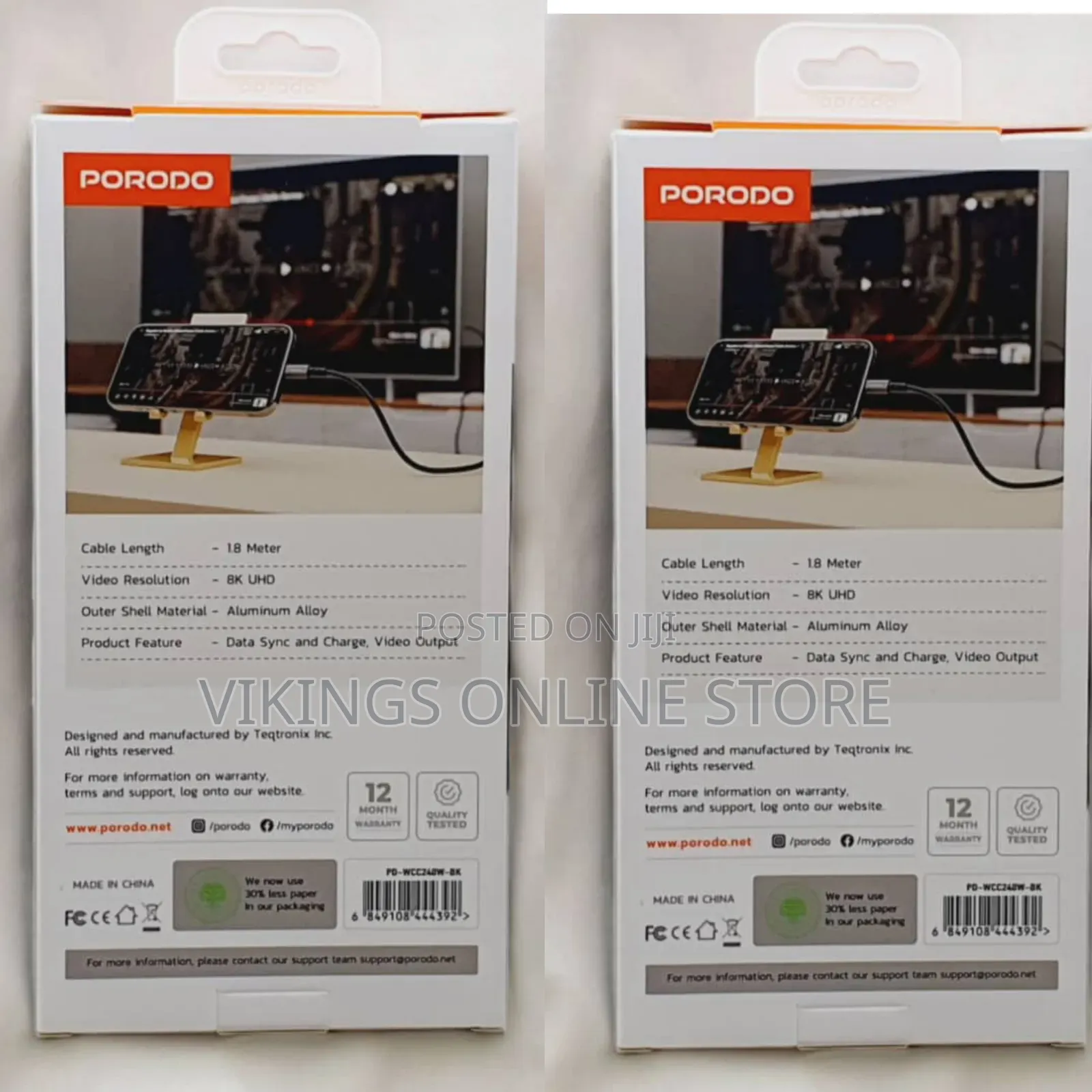Porodo Thunderbolt Type C to Type C 1.8m Cable