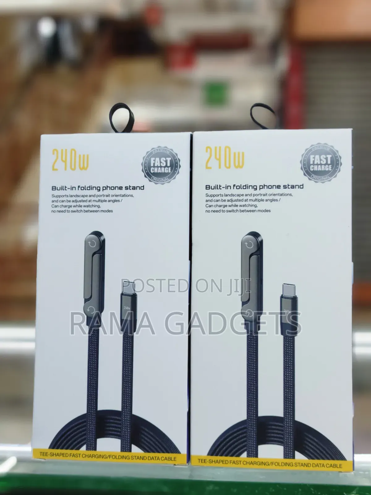 2-in-1 Fast Charging Cable With a Built-in Folding Phone Stand.