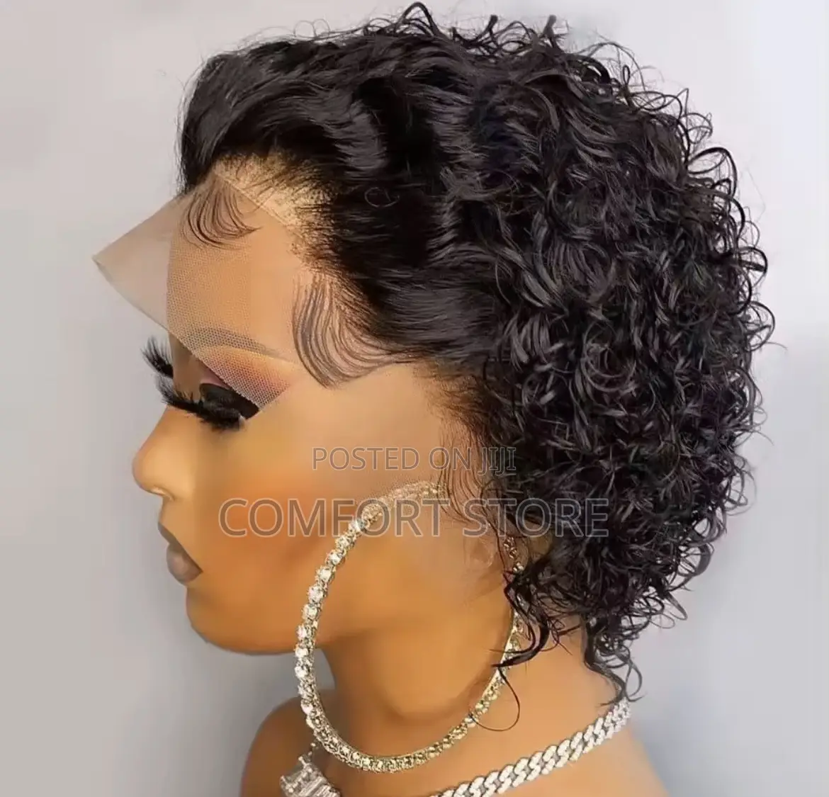 13*4 Pixie Curly Black Human Hair Wigs