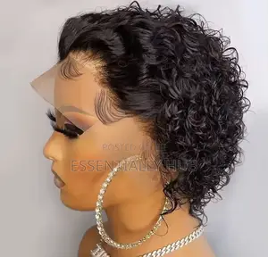13*4 Pixie Curly Black Human Hair Wigs