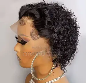 13*4 Pixie Curly Black Human Hair Wigs