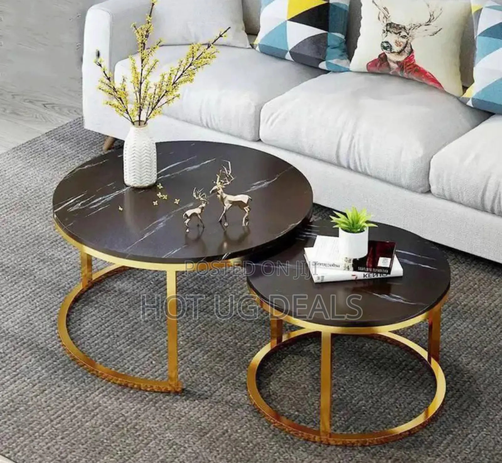 Set of 2 Furniture Round End Center Coffee Table