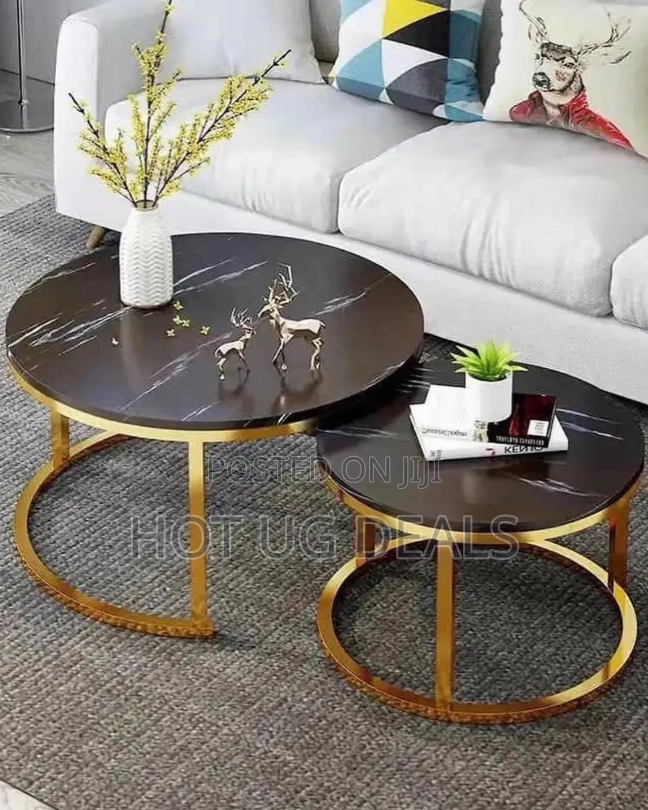 Set of 2 Furniture Round End Center Coffee Table