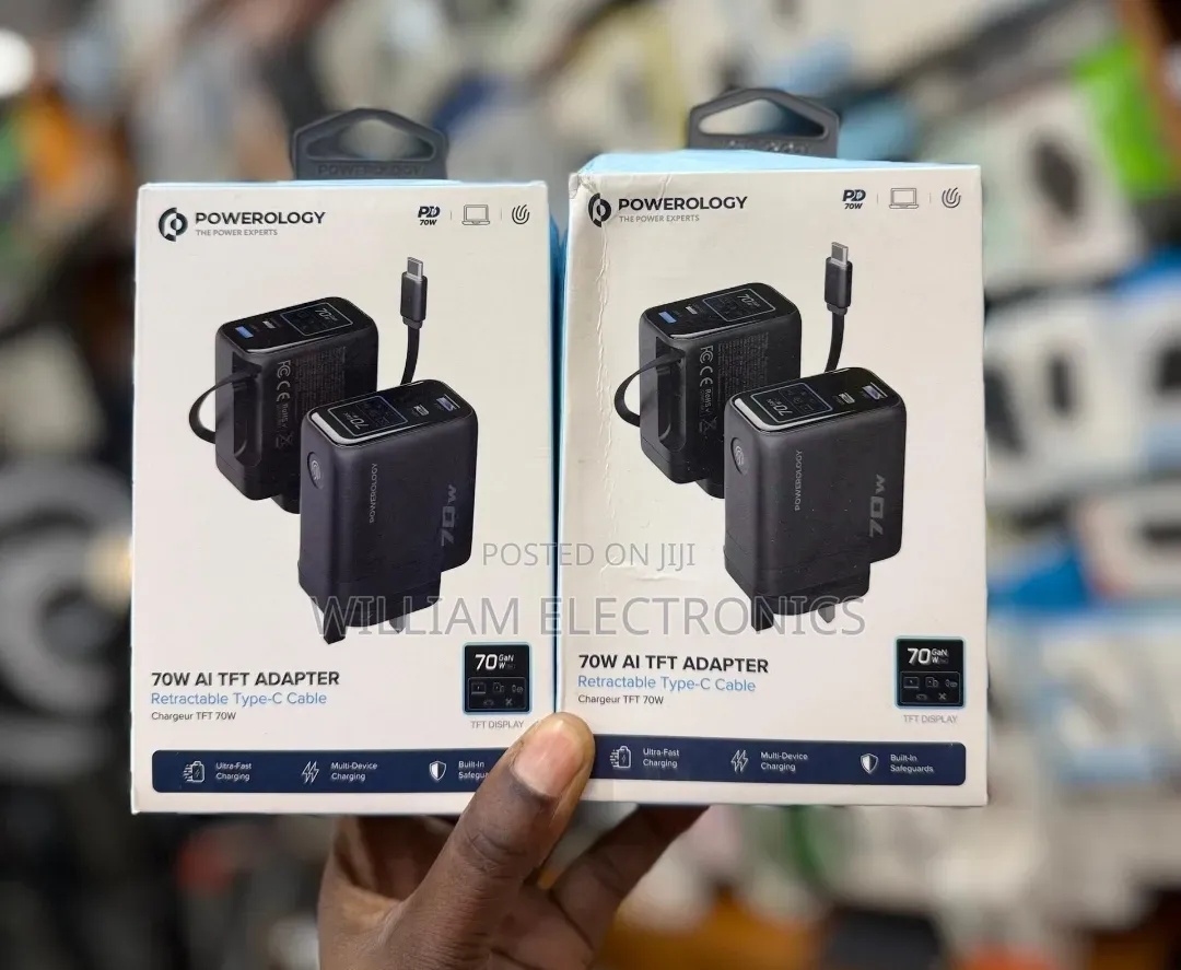 Powerology 70w TFT Adapter With Retractable Type - C Cable