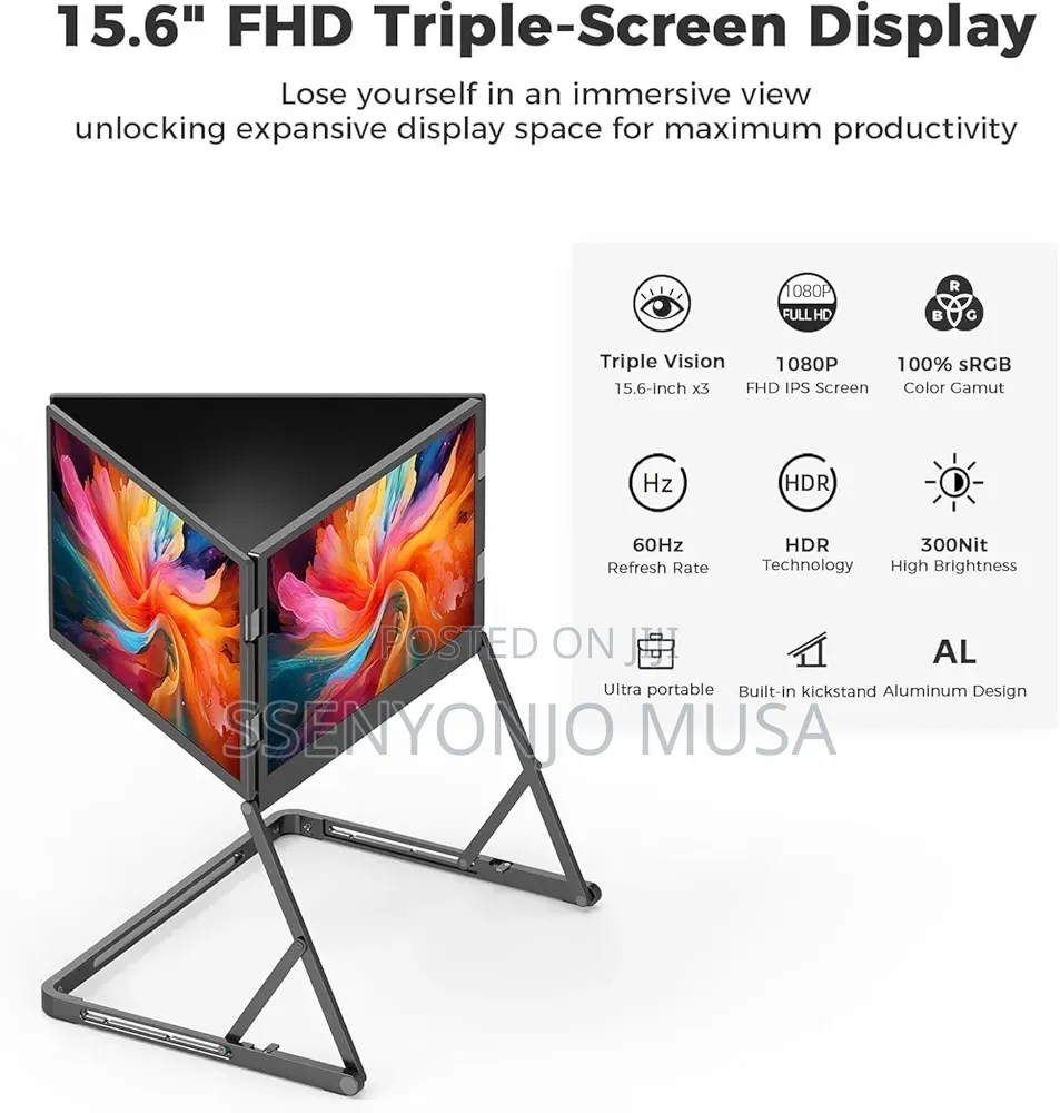 V2com 15.6" Triple Laptop Monitor Extender FHD 1080p Ips – Portable