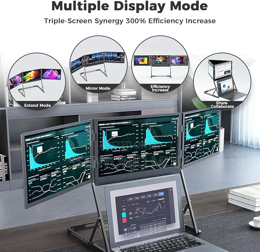 V2com 15.6" Triple Laptop Monitor Extender FHD 1080p Ips – Portable