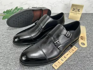 Woven Leather Monk Double Strap Loafers _Black Brown