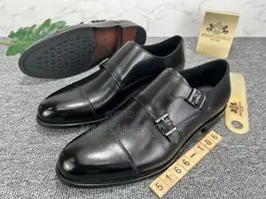 Woven Leather Monk Double Strap Loafers _Black Brown