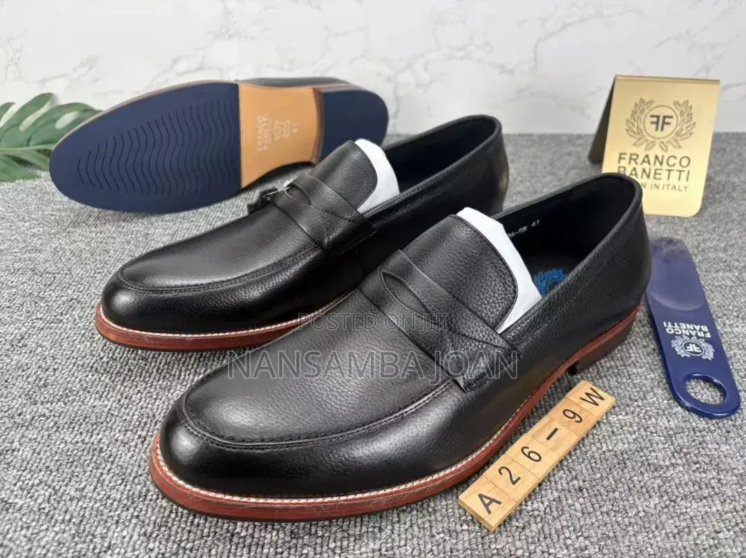 Franco Barnetti Croc-Embossed Leather Loafers _Black Brown