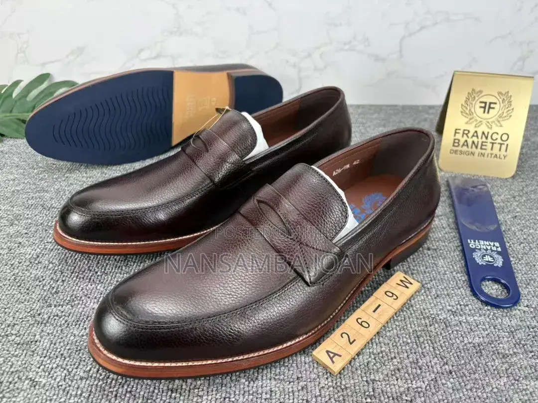 Franco Barnetti Croc-Embossed Leather Loafers _Black Brown