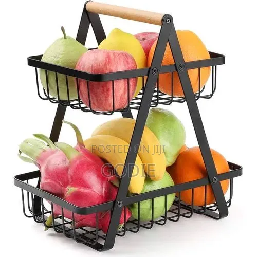 2 Tier Metal Wire Fruit Basket for Kitchen Countertop Organization