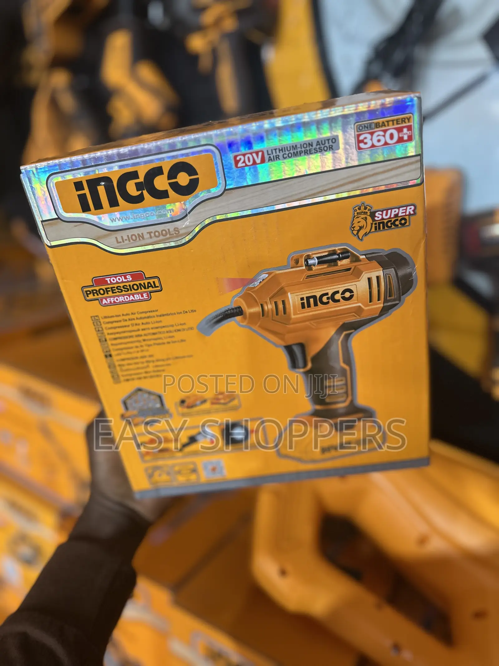 Ingco 20v Lithium-Ion Auto Air Compressor With One Battery and Charger