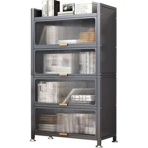 Five-Tier Floor-Standing Kitchen Storage Cabinet With Glass Doors