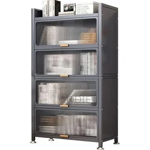 Five-Tier Floor-Standing Kitchen Storage Cabinet With Glass Doors