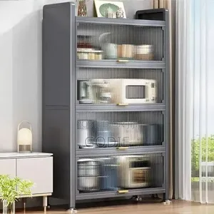 Five-Tier Floor-Standing Kitchen Storage Cabinet With Glass Doors