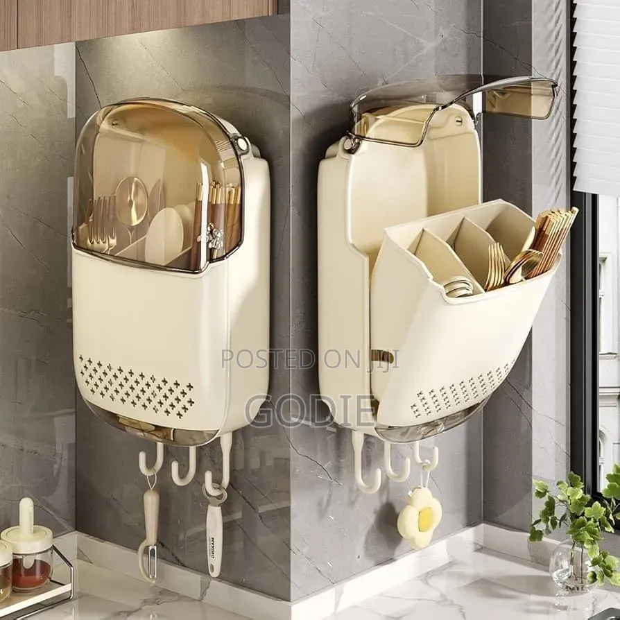 Wall-mounted Kitchen Cutlery Drainer And Storage Box
