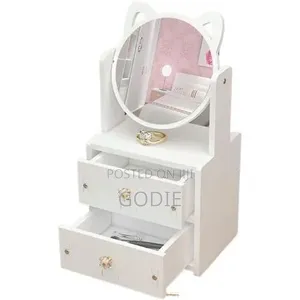 Cat-Eared Cosmetic Organizer With Mirror and Drawers - Multicolor