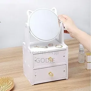 Cat-Eared Cosmetic Organizer With Mirror and Drawers - Multicolor