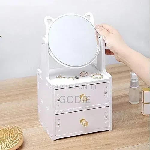 Cat-Eared Cosmetic Organizer With Mirror and Drawers - Multicolor
