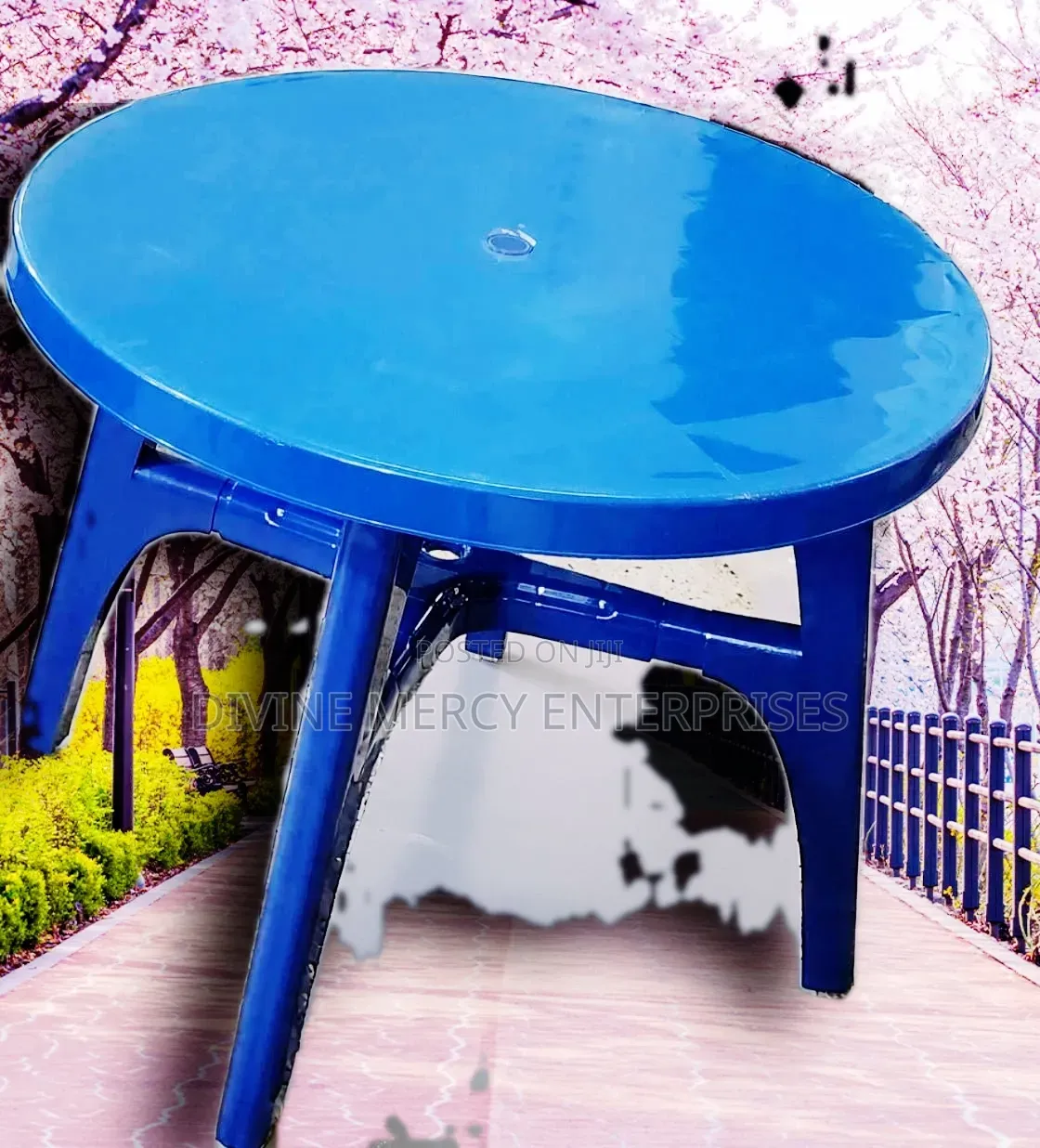 Blue Round Table With Straight Legs