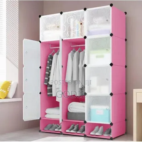 3 Column Plastic Wardrobe- Pink