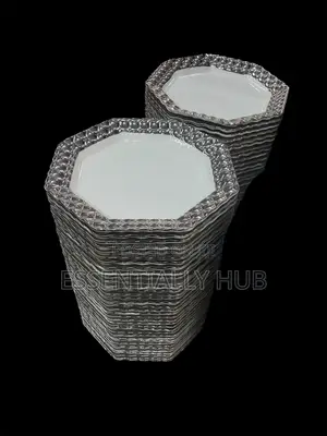Ceramic White Dinner Plates With Silver