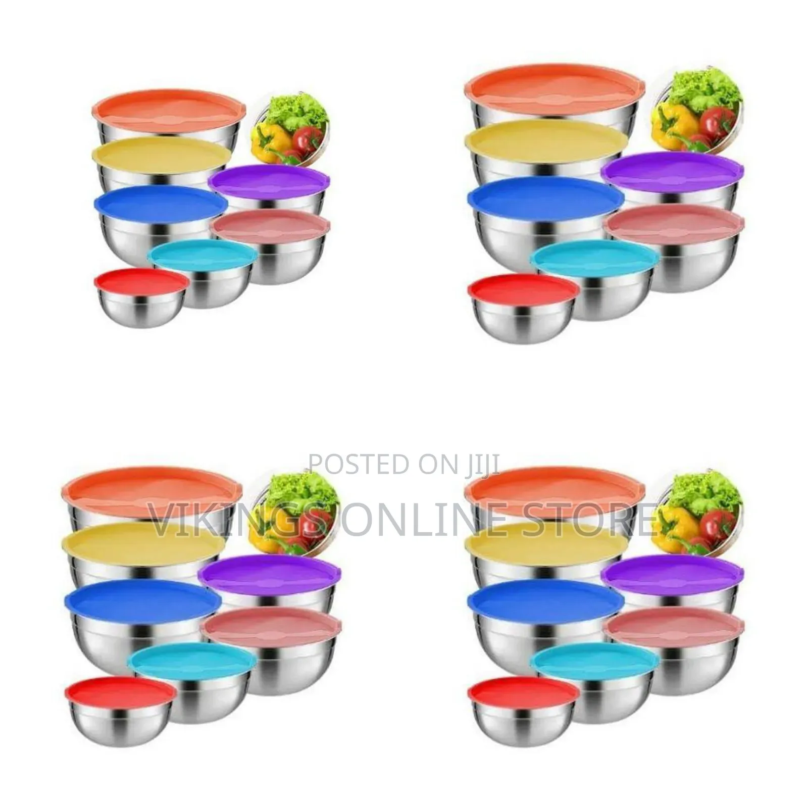 Sets of Stainless Steel Mixing Bowls With Airtight, Colorful Lids