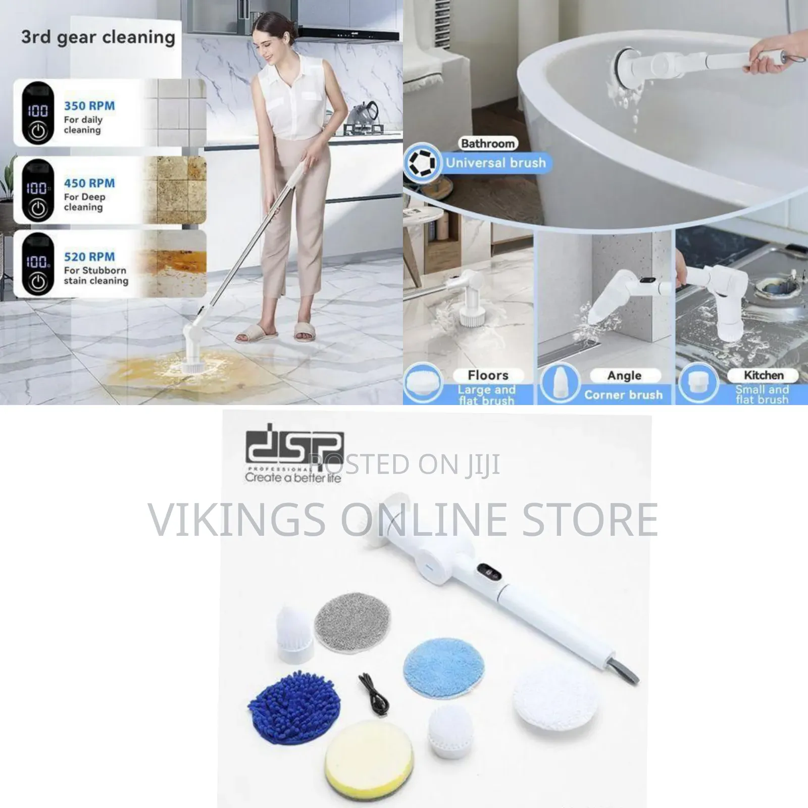 DSP Professional Electric Spin Scrubber With Interchangeable Heads