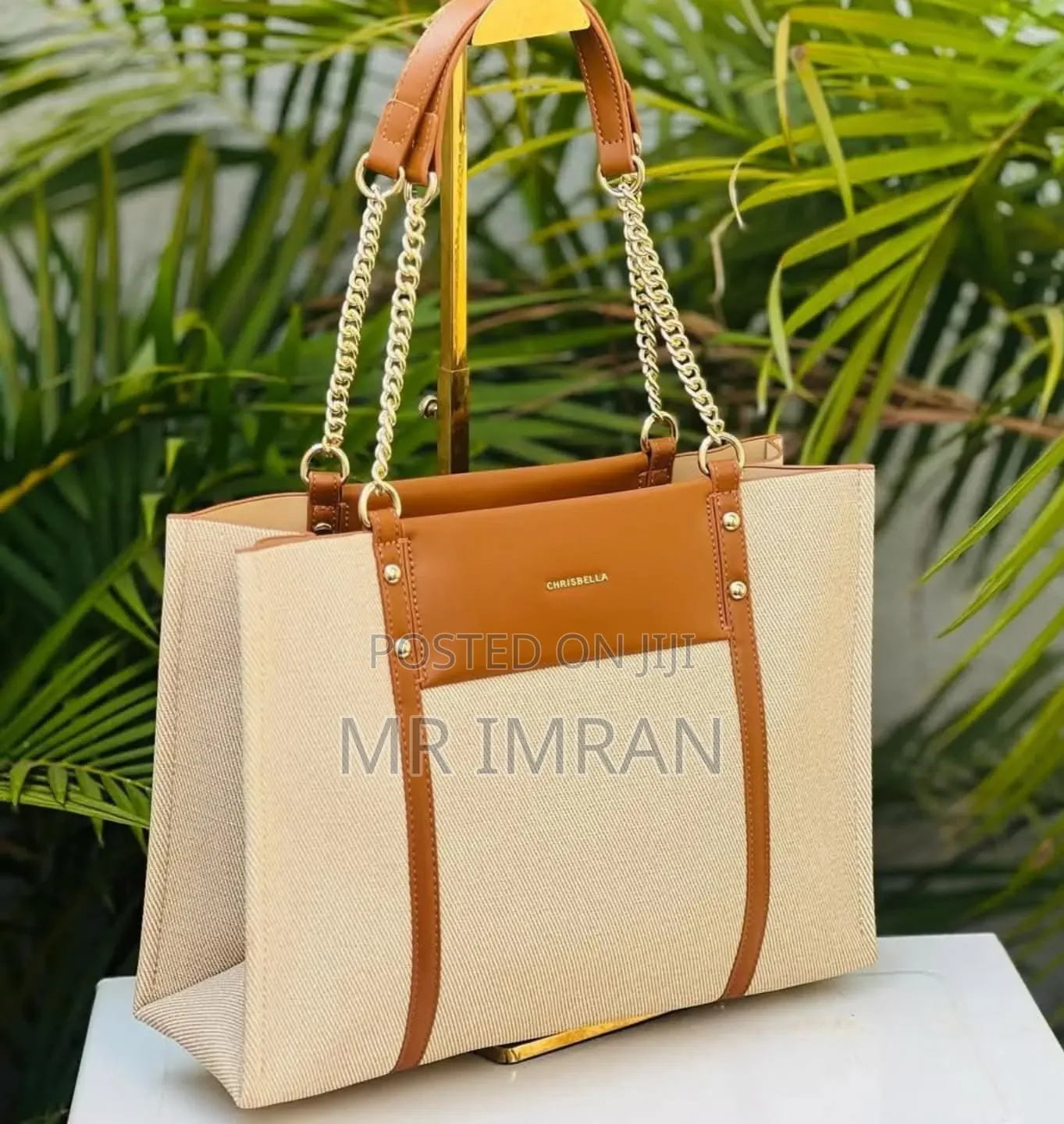 Chain-Accented Handles Tote Handbag