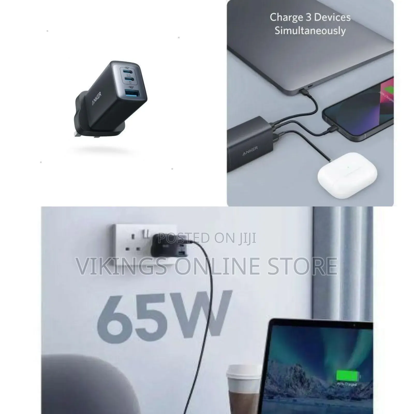 Anker High-Speed 65w 3-in-1 Charger – Power Your Device Simultaneously