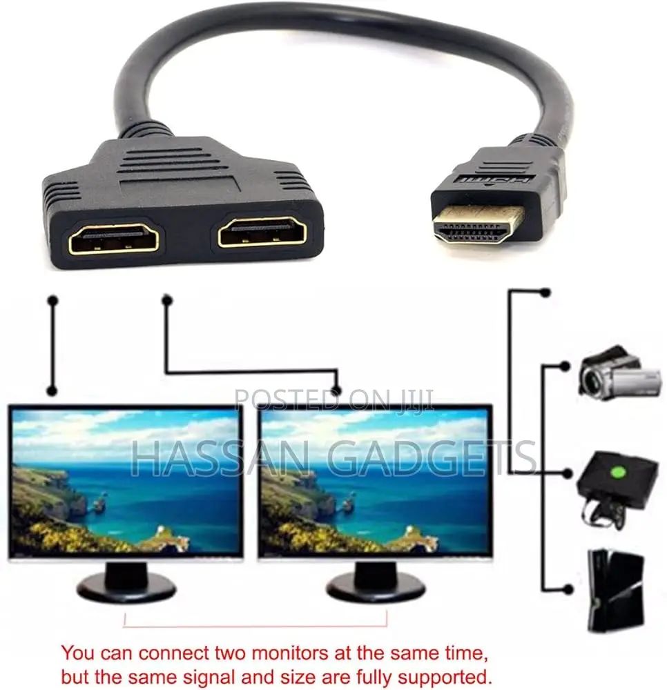 Hdmi Male to 2 Hdmi Female 1 in 2 Out Splitter Cable Adapter Converter