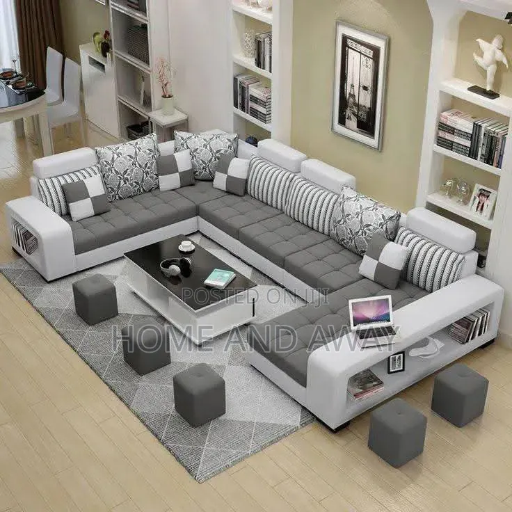 Sofa Sets/U Sofa Sets Full Package With Center Table and 5 Pouf Stools