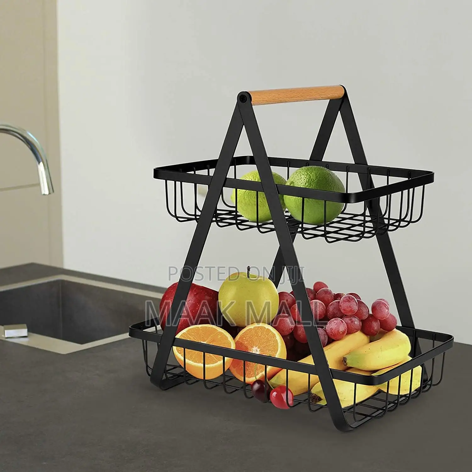2 Tier Countertop Fruit Storage Basket, Vegetable Rack Bread Display