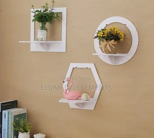 White Geometric Floating Wall Shelf