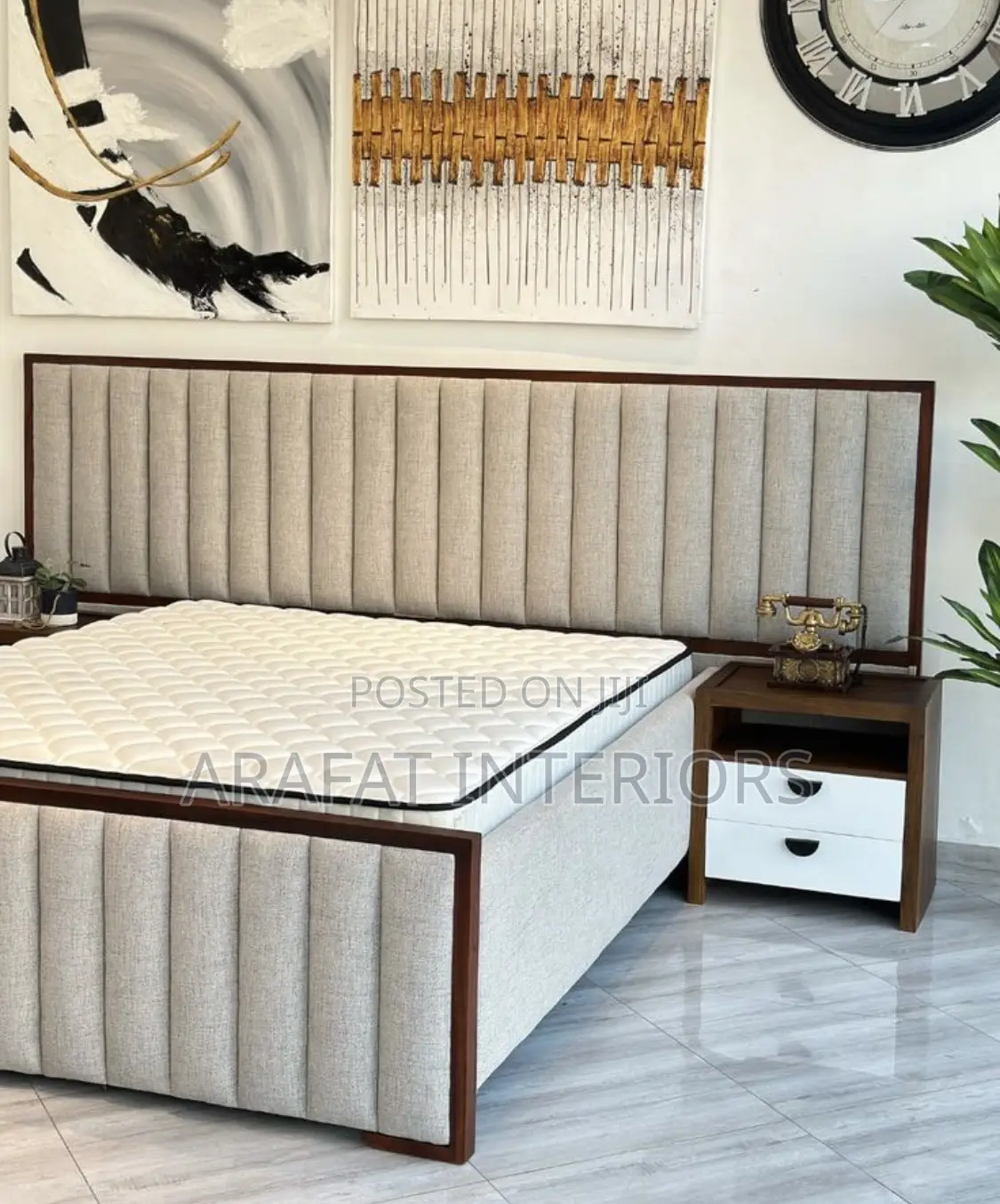 Luxury Beige Channel Tufted Upholstered Bed