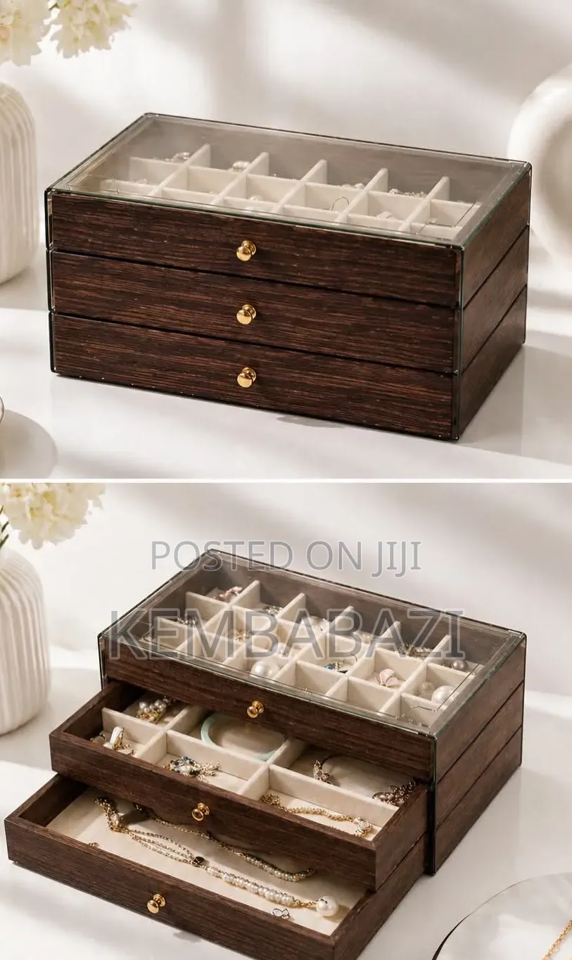 22*13*10.8cm 3-tier Wooden Jewelry Storage Box