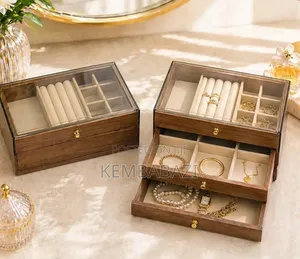 22*13*10.8cm 3-tier Wooden Jewelry Storage Box