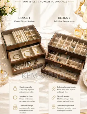 22*13*10.8cm 3-tier Wooden Jewelry Storage Box