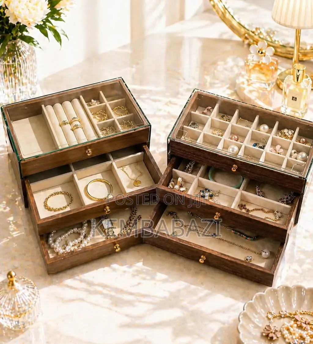 22*13*10.8cm 3-tier Wooden Jewelry Storage Box