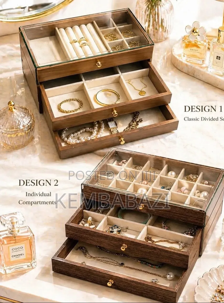 22*13*10.8cm 3-tier Wooden Jewelry Storage Box