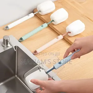 Long-Handled Bottle Cleaning Brushes With Replaceable Sponge Heads,