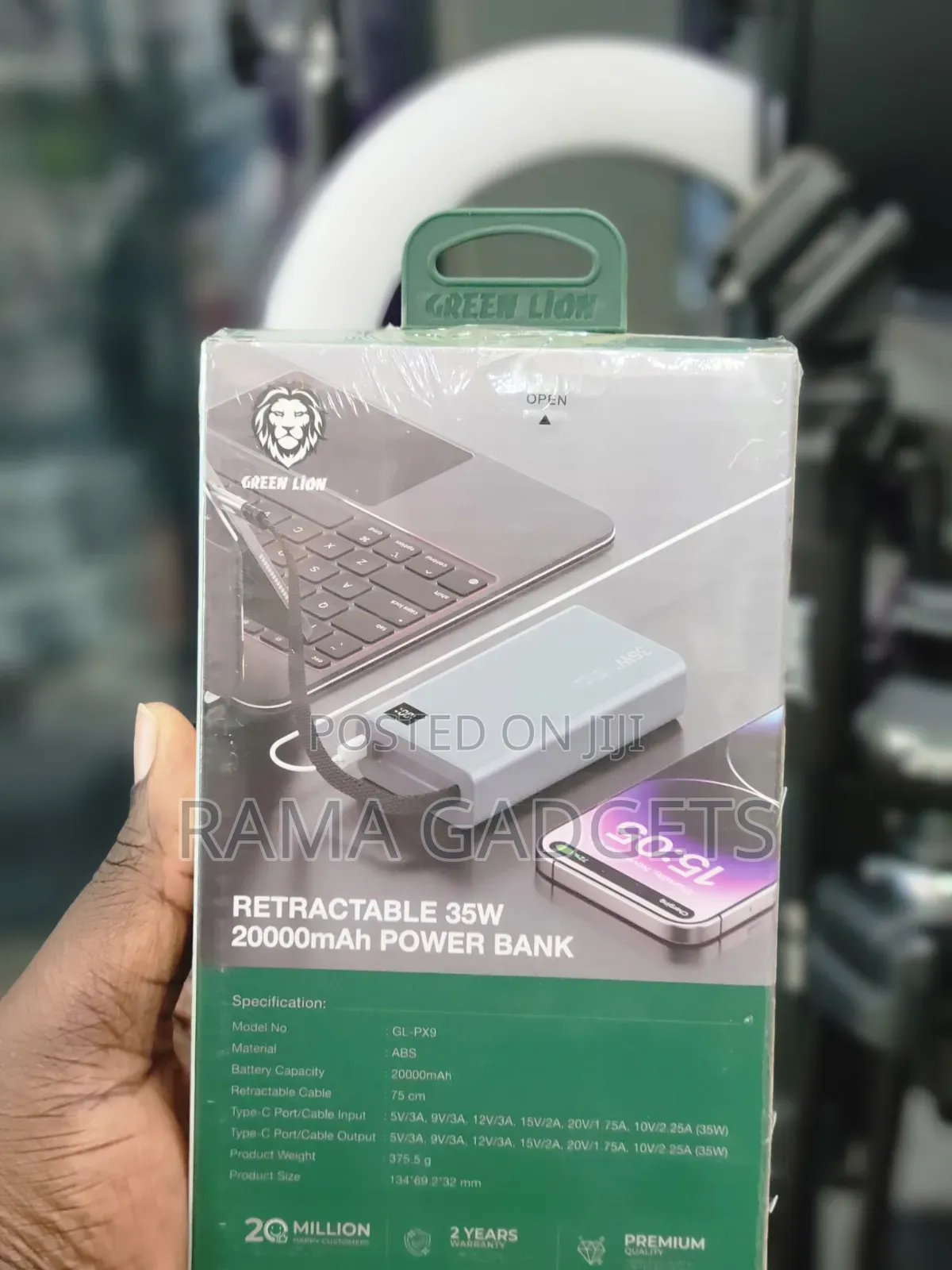 Green Lion Retractable 35w 20000mah Power Bank.