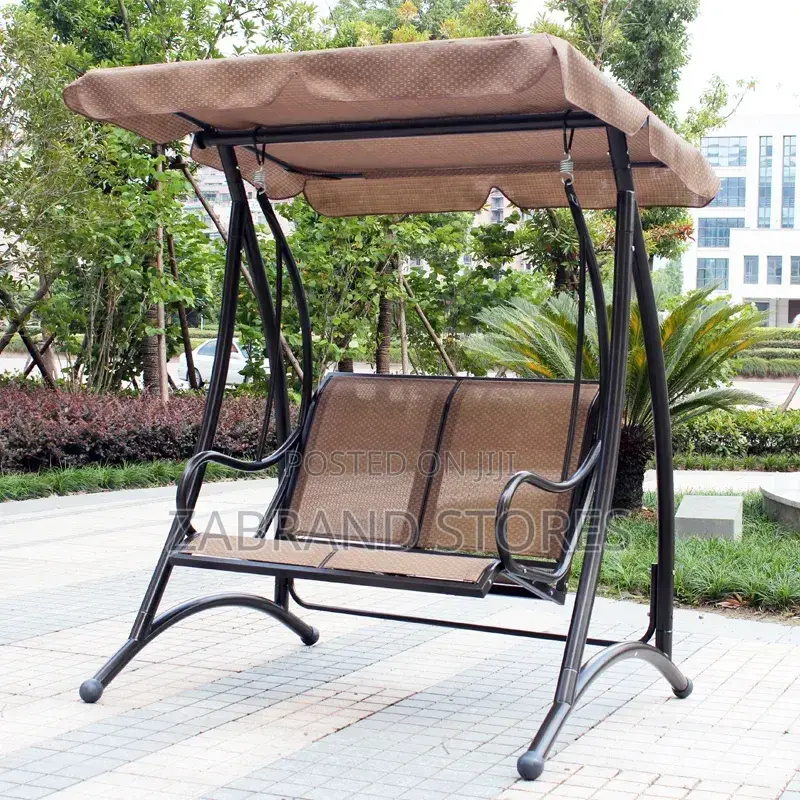 2-Seater Patio Swing Chair With an Adjustable Tan Canopy