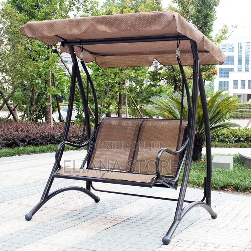 2-Seater Patio Swing Chair With an Adjustable Tan Canopy