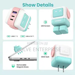 Ugreen Uno 65w Gan Usb-C Charger Robot Design 3-Port