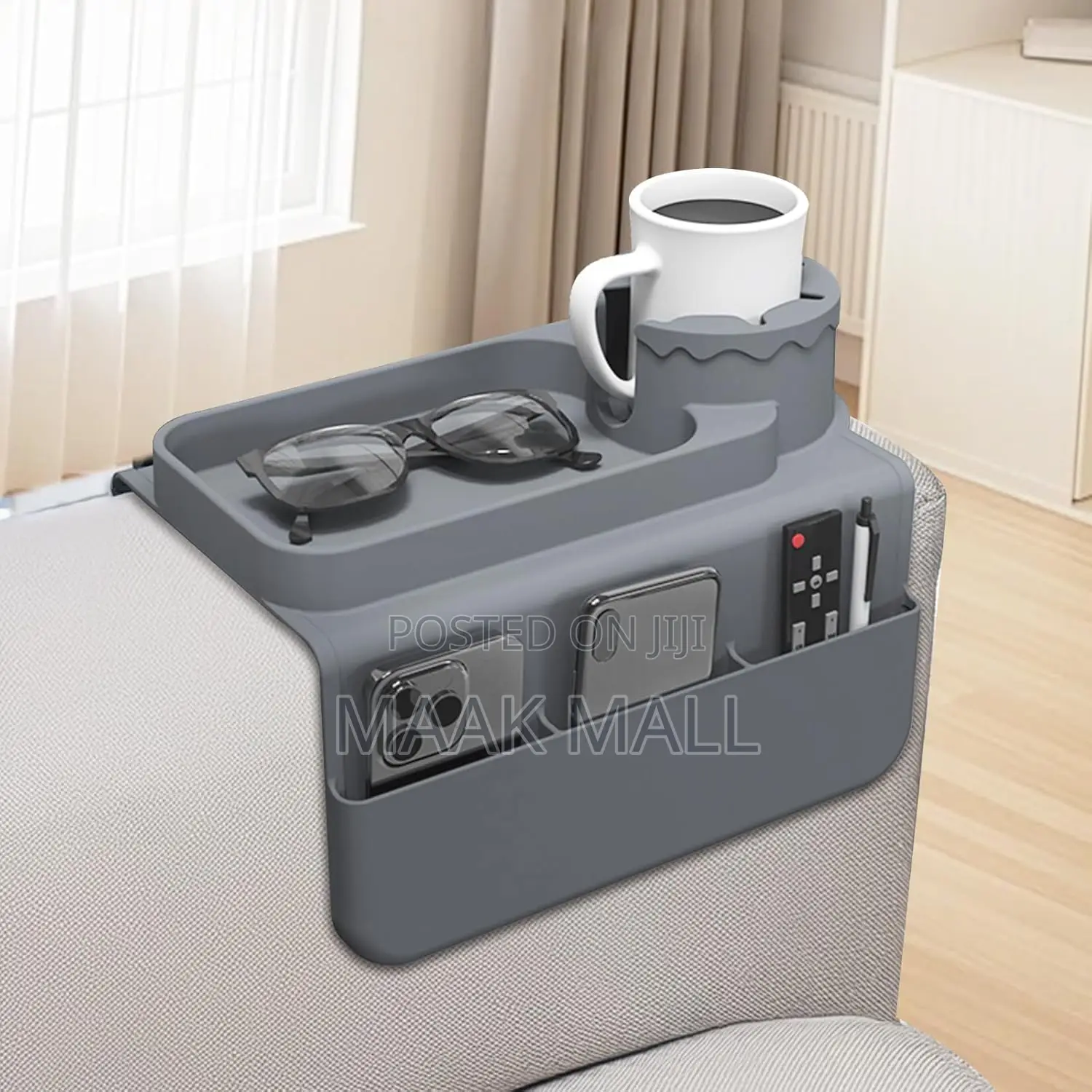 Couch Cup Holder Tray, Silicone Sofa Armrest Organizer