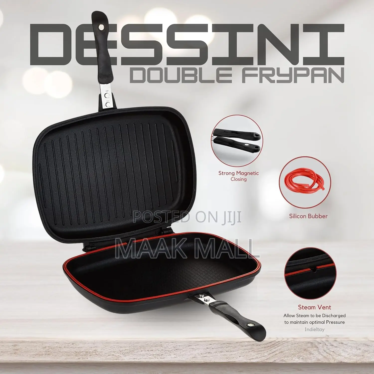 Two Sided Double Grill Non Stick Pan Black Red 40cm