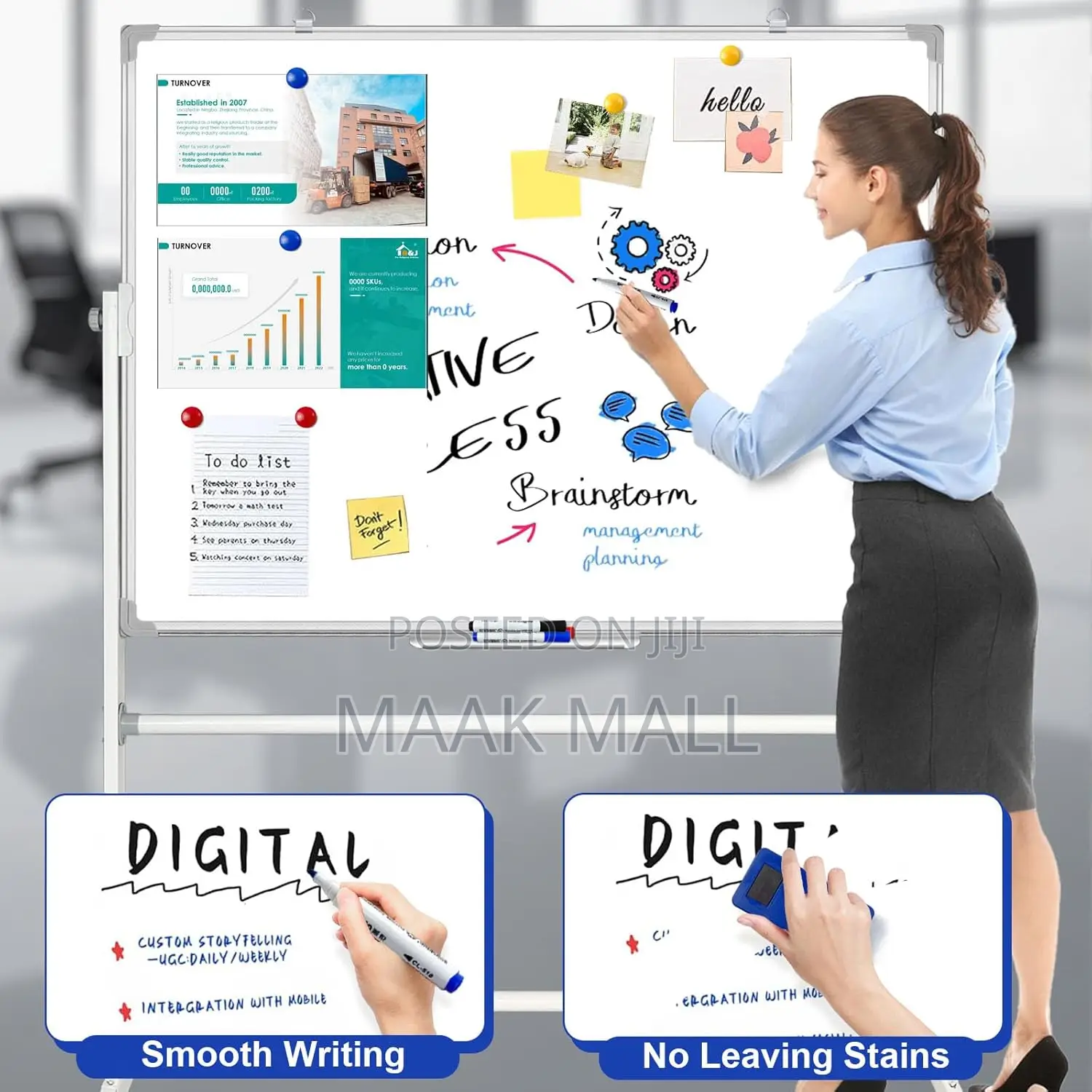 Mobile Whiteboard With Stand 90x60cm, Double Sided Magnetic